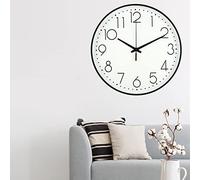 Keenso Silent Decorative 8 Inch Wall Clock Modern Easy to Read Clock for Livingroom Home, Plastic Glass Panel Material (Black Frame White Bootom Black Word)