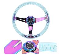 Keenso Steering Wheel, 14in Car Steering Wheel, 6 Hole Design High Gloss Acrylic Steel Construction, for Racing Car ATV Kart UTV (Purple)