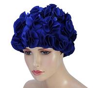 Keenso Swim 3 Colors Women Children Retro Floral Flower Fashion Elastic Swiming Hat Long Hair Swim Bathing Cap(Royal)