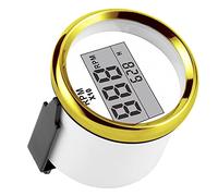 Keenso Tachometer Gauge 52mm 2in LCD Car Tachometer, Stainless Steel Stepper Motor IP67 Red Backlight 0 to 9990 RPM 9 to 32V for Car Truck Boat Engine (Gold frame on white background)