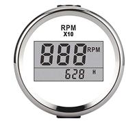 Keenso Tachometer Gauge 52mm 2in LCD Car Tachometer, Stainless Steel Stepper Motor IP67 Red Backlight 0 to 9990 RPM 9 to 32V for Car Truck Boat Engine (White Dial Silver Cover)