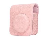 Keenso Vintage Instant Camera Carrying Case Mini 12 Multi Functional Strap Exclusive Protection and Aesthetics PU Leather Material (Deep Pink Pattern)