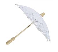 Keenso Wedding Supply Lace Cotton Embroidery Parasol Umbrella for Stylish Celebrations and Stage Props (White #01)