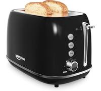 Keenstone Retro 2 Slice Toaster with Wide Slots, 6 Browning Levels, Bagel & Defrost Functions, Stainless Steel Compact Toaster with Removable Crumb Tray for Even Toast,Black