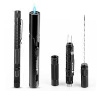 KEENSUN Adjustable Flame Butane Torch Lighters and 6-in-1 Cigar Punch Tool Set (Black), Refillable Gas Windproof Cigar Lighter(Sold Without Gas) with Cigar Draw Enhancer, Twin Nubber,Whistle and Clip