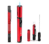 KEENSUN Adjustable Flame Butane Torch Lighters and 6-in-1 Cigar Punch Tool Set (Red), Refillable Gas Windproof Cigar Lighter(Sold Without Gas) with Cigar Draw Enhancer, Twin Nubber, Whistle and Clip