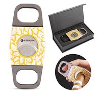 KEENSUN Zinc Alloy Cigar Cutter Guillotine Stainless Steel Double Blade, Portable Cigar Cutter Tool with Crack Texture Shell (Yellow) and Gift Box