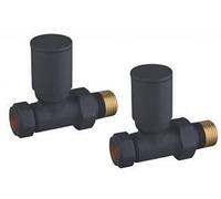 Keenware KRA-199 Lunar Round Towel Rail & Radiator Straight Valves, Black