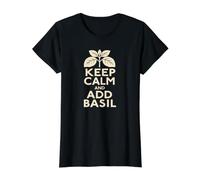 Keep Calm and Add Basil Cooking with Herbs Value Graphic T-Shirt, Women, Black, M