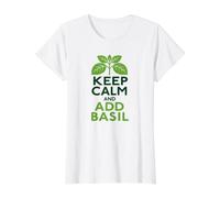 Keep Calm and Add Basil Herb Lover Cook Value Graphic T-Shirt, Women, White, S