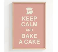 Keep Calm and Bake a Cake Poster - Slate Blue Retro Vintage Baking Wall Art for Kitchen & Bakery Decor (A4)