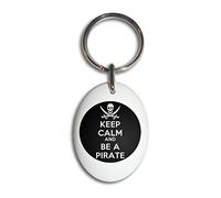 Keep Calm and Be A Pirate - White Plastic Oval Key Ring