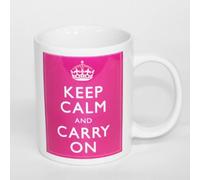 Keep Calm and Carry On' Slogan Poster On a 11oz Ceramic Mug in Pink Fuchsia - Treat Republic Range - Mother's Day, Birthday, Christmas Office Tea Coffee Gift 11oz Ceramic Mug