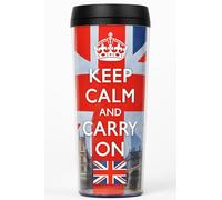 Keep Calm and Carry On Travel Mug, Union Jack Design, Insulated Tumbler with Lid