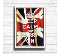 Keep Calm And Carry On WWII War Propaganda Poster Print, VE Day Celebrations Memorabilia, Patriotic Retro Wall Art, World War 2 Military History Décor, Vintage Nostalgic Art (A4 Framed (White))