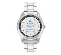 Keep Calm and Don't Feed The Trolls Men's Wrist Watches Stainless Steel Strap Minimalist Business Quartz Watch for Daily Wear