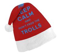 Keep Calm And Don't Feed The Trolls Unisex Santa Hat | Soft Velvet Christmas Hats Lightweight Festive Holiday Party Costume Accessory for Christmas New Year