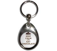 Keep Calm and Eat Chocolate - Chrome Tear Drop Shaped Double Sided Key Ring