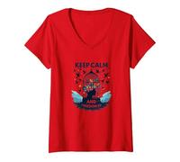 Keep Calm and Freedom On V-Neck T-Shirt, Women, Red, S