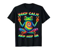 Keep Calm and Hop On Tie Dye Frog Hippie Peace Sign Art T-Shirt