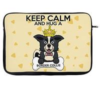 Keep Calm And Hug A Border Collie themed Funny Printed-Slim Fit Funny-Ideal Travel Bag To Keep Your Laptop Safe Compatible W / 13” / 14” / 15” Laptop Sleeve Unique Accessories. (14")