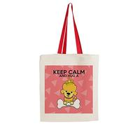 Keep Calm And Hug a Poodle Dog/Pet Themed Tote Bag-Cotton Shopping Bag. Gift For Christmas, Birthday Present, Gift Idea (Red Handle)