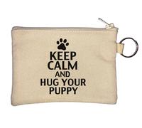 Keep Calm and Hug Your Puppy Cute Paw Graphic Key Chain Coin Purse Beige