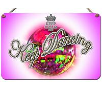 KEEP CALM and KEEP DANCING PINK Glitter Ball HANGING WALL PLAQUE. CAN BE PERSONALISED. 28X19CM Hanging Metal Sign. Colourful Wall Art Strictly Gift