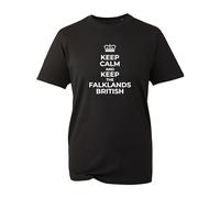 Keep Calm and Keep The Falklands British T-Shirt, Armed Forces Remembrance Day Kids Adults Unisex Top (Black, L)