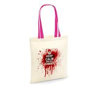 Keep Calm and Kill Zombies, Gift For Halloween, Xmas, Shopping Bag, Tote Bag. (Fuchsia Handle)