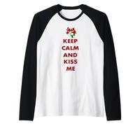 Keep Calm and Kiss Me Novelty Christmas Raglan Baseball Tee