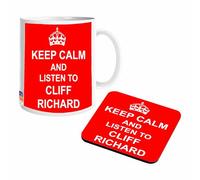 Keep Calm and Listen to Cliff Richard Novelty Gift Mugs, Coffee Mug White Ceramic Mug Coffee Tea Cup Double Side Printed Mugs Office Home Great Birthday Gift (Mug with Coaster)