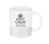 Keep Calm and Listen to Tina Turner, 11oz Stoneware Glitter Mug, Coffee Mug. (Silver)