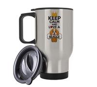 Keep Calm and Love a Beagle Themed 14 oz Travel Mug - Gifts for Christmas, Mothers Day/Fathers Day. (Silver)
