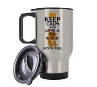 Keep Calm and Love a Jack Russell Themed 14 oz Travel Mug. - Gift for Christmas, Mothers/Fathers Day. (Silver)
