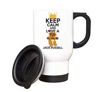 Keep Calm and Love a Jack Russell Themed 14 oz Travel Mug. - Gift for Christmas, Mothers/Fathers Day. (White)