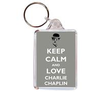 Keep Calm and Love Charlie Chaplin - Double Sided Large Keyring Gift/Present Name Tag Souvenir