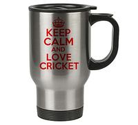 Keep Calm and Love Cricket Thermal Travel Mug Red - Stainless Steel - Reusable Coffee Cup