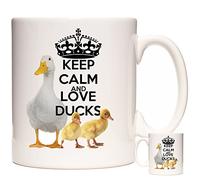 Keep Calm and Love Ducks - 11oz Ceramic Duck Gift Coffee Mug Featuring White Duck With Ducklings