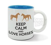 Keep Calm and Love Horses, Horse Riding, Domestic Animal, Show Jumping, Funny Gift idea, Blue Inside, Ceramic Mug, Cup