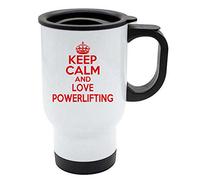 Keep Calm and Love Powerlifting Thermal Travel Mug Red - White Stainless Steel - Reusable Coffee Cup