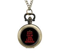 Keep Calm and Love Summer Vintage Pocket Watch with Chain Arabic Numerals Scale Quartz Pocket Watches Gifts for Men Women