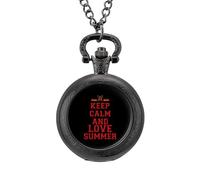 Keep Calm and Love Summer Vintage Pocket Watch with Chain Arabic Numerals Scale Quartz Pocket Watches Gifts for Men Women
