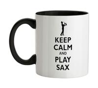 Keep Calm and Play Sax - 11oz - Ceramic Two-Tone Mug for Coffee/Tea - Black/White - One Size