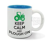 Keep Calm and Plough on, Farmer, Farming, Green Tractor, Driver, Birthday Gift idea, Blue Inside, Ceramic Mug, Cup