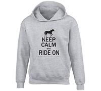 Keep Calm and Ride On Horse Kids Childrens Hooded Top Hoodie Grey