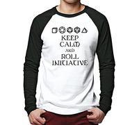 Keep Calm and Roll Initiative - Men Baseball Top - Dungeons and Dragons DND dice M White/Black