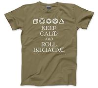 Keep Calm and Roll Initiative - Mens Unisex T-Shirt - Dungeons and Dragons DND dice XL Khaki