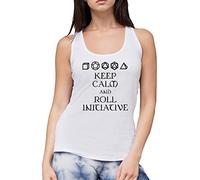 Keep Calm and Roll Initiative - Womens Vest Tank Top - Dungeons and Dragons DND dice L White