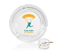 Keep Calm And Skydiving Glass Ashtrays for Cigarettes Round Ash Tray for Home Office Deck Indoor Or Outdoor Use 3.3"